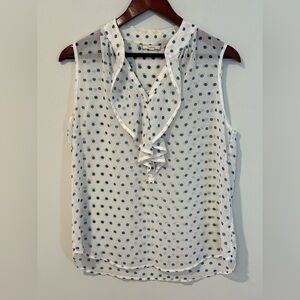 Pleione White and Blue Dot Sheer Ruffle Blouse